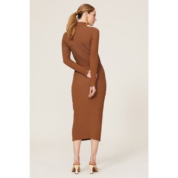 Amur Guadalupe Ribbed Knit Cutout Long Sleeve Fall Midi Dress Brown Size Medium - Picture 2 of 11